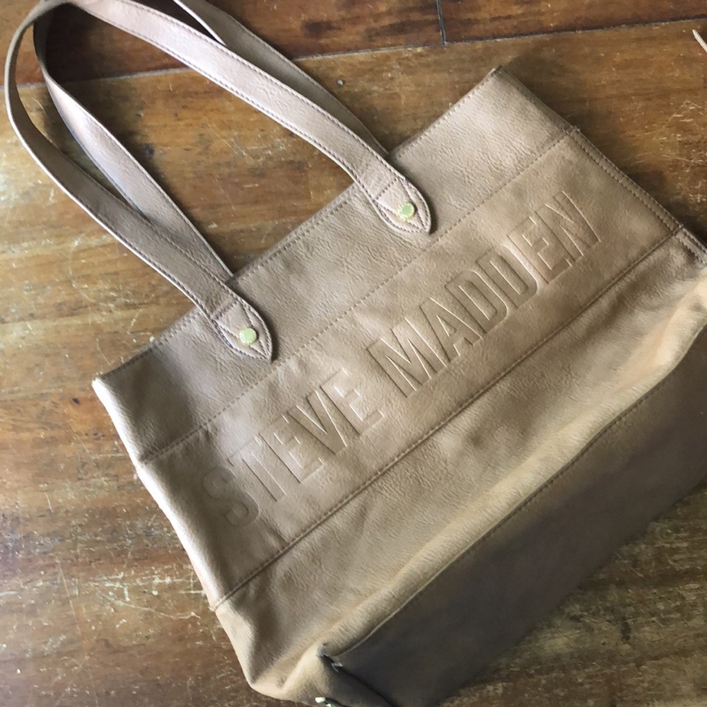 Steve Madden Large Tan Tote, With Matching Clutch - image 2